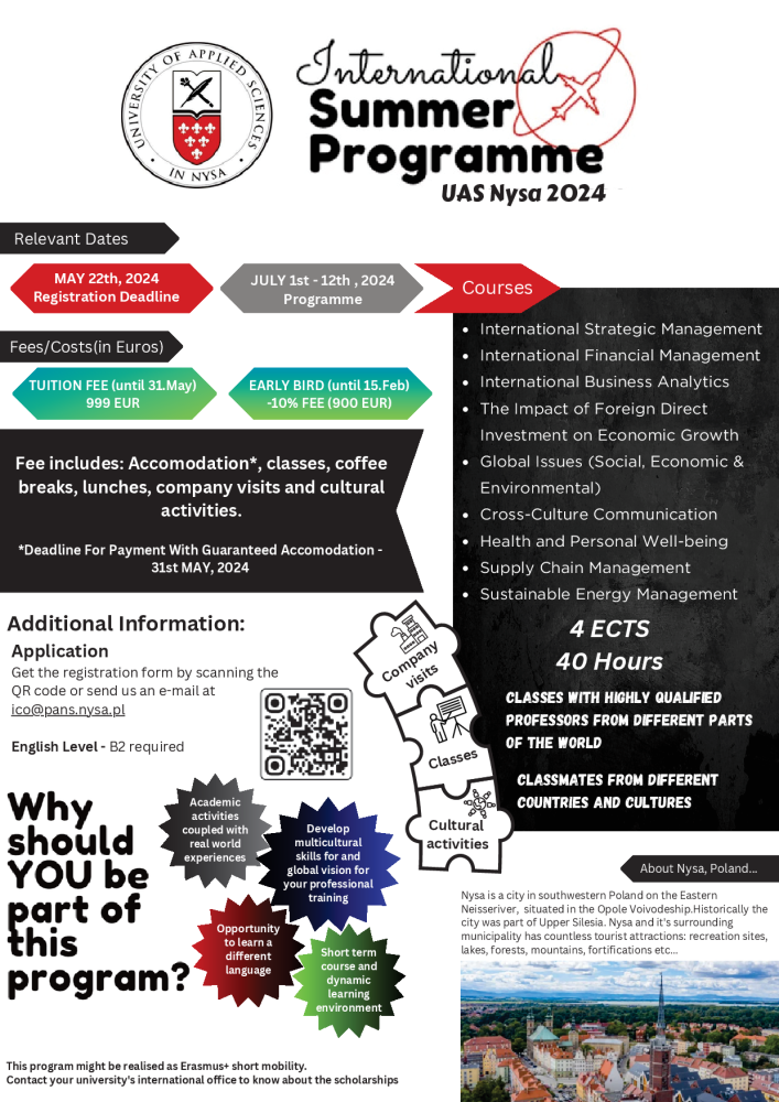 PROGRAMME INTERNATIONAL D'ÉTÉ DE L'UAS DANS L'Université de  NYSA  du 01.07-12.07.2024